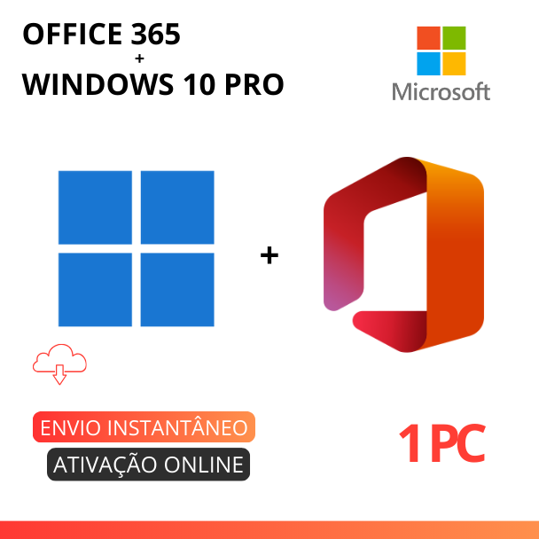 Microsoft Office 365+ Microsoft Windows 10 Pro - 1 Licença - Pagamento único